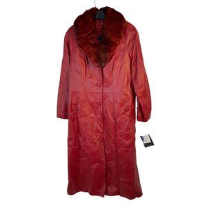 VTG 90s Terry Lewis Red Leather Coat Fur Collar Thermolite Lining XS 9029 NWD